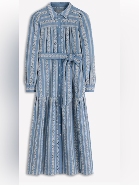 Boden Dresses & Skirts - Boden Ellie Cotton Maxi Shirt Dress Broderie Denim Sz 16-18L Missing Belt.